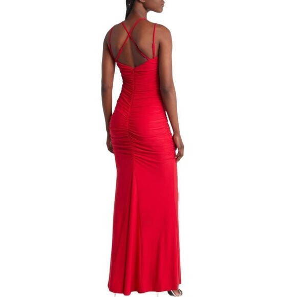 Jump Apparel Ruched Double Strap Jersey Gown‎ Red Size 5/6 - Picture 3 of 8